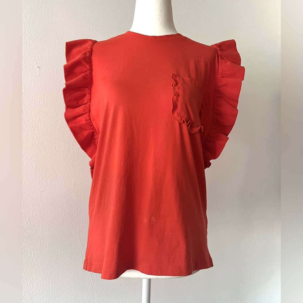 MSGM reddish pink ruffle sleeves pocket t-shirt women’s sz M